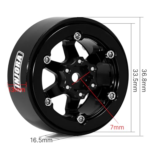 INJORA 1.3" Aluminium -5.25mm Offset Wheels for 1/24 1/18 RC (Black) - color: Black