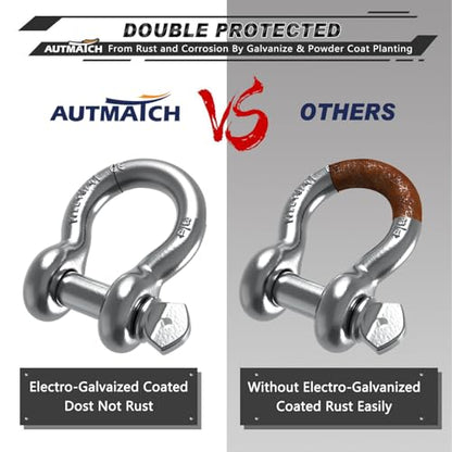 AUTMATCH 3/4" D Ring Shackles (2-Pack) - 41,887 lbs Break Strength | Clevis Shackle with 7/8" Pin & Isolator Washer Kit for Tow Strap, Winch, Towing & Off-Road Vehicle Recovery, Silver - color: Silver