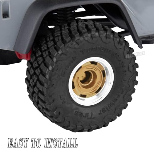 RC 1.0 Wheels and Tires for 1/18 TRX4M,1/24 SCX24 RC Crawler Car,RC Aluminum Wheel Rims & Rubber Tires w/Foam Inserts,RC 1.0 Off Road Buggy Rally Wheels and Tires,Bronze - color: Bronze - (4pcs Bailuchi Tires)