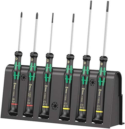 Wera 2035/6 A Kraftform Micro Slotted/Phillips Electronics Screwdriver Set and Rack, 6-Pieces - size: Slotted/Phillips: One Size