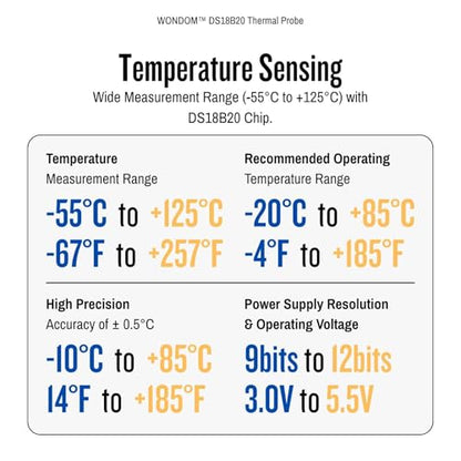 3m / 120'' / 10ft DS18B20 Digital Stainless Steel Waterproof Temperature Sensor for Arduino and Raspberry Pi - 1pc