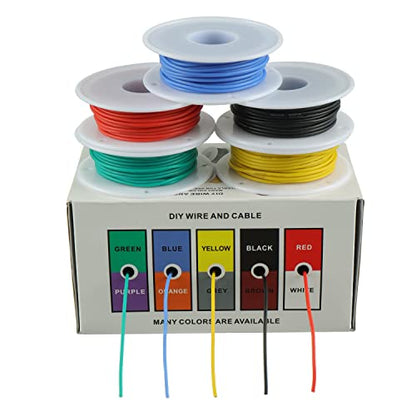 BOJACK 26 AWG Flexible Silicone Wire Electric Wire Hook up Wire Kit 300V Cables with Plus 20 φ3mm Heat Shrink Tubings and a Mini Wire Stripper(5 Colors 32.81Ft Each Color, 26AWG) - size: 26 AWG Silikondraht