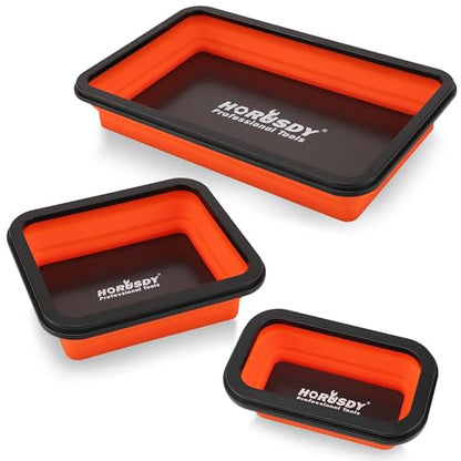 HORUSDY 3-Piece Magnetic Parts Tray Set, Tool Trays for Storage Organizer Screw, Bolts, Washers, Nuts and Small Tools. Tool Gifts for Men, Orange and Black - style: 3-Piece Magnetic Tray - Collapsible Red
