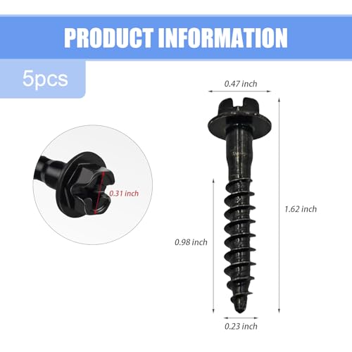 MLY 5 PCS Air Box Screw, BAS01003 Air Filter Housing Retaining Bolts, Steel Air Box Bolt Screws Replacement OEM#11549031 6509605AA, Compatible with Chrysler Chevrolet Dodge Jeep Pontiac (Black)