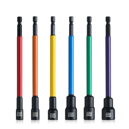 toolant Extra Long Magnetic Nut Driver Set, Metric & SAE, 6-Piece | SAE and metric nut drivers, 1/4 to 9/16-inch range, magnetic retention, quick-change shank, storage rail - style: 6pcs Extra Long