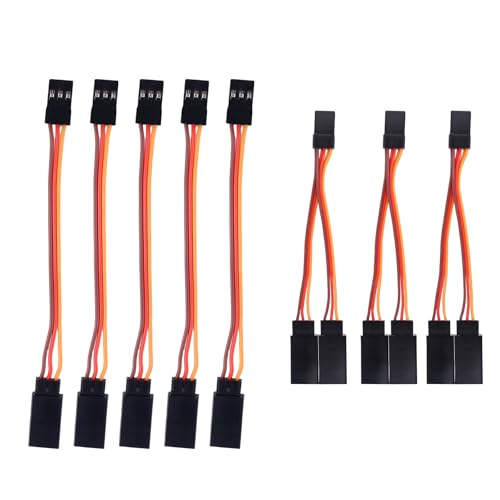 8pcs Servo Extension Cables & Y-Harness Splitters for JR Futaba Spektrum | 30-Core, 3.94in/10cm, 4.72in/12cm, Wire, Linear, RC, Airplane, Car, Drone
