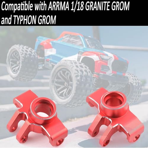 Front Steering Block, Front Knuckle Spindle Aluminium Upgrade Parts for Arrma 1/18 Granite Grom Mega 380 Brushed 4X4 Monster Truck & Typhon Grom Mega 380 Brushed 4X4 Small Scale Buggy, Red (2PCS) - style: Front Steering Cup- Red