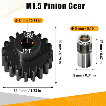 M1.5 19T Pinion Gear 8mm Bore with 8mm to 5mm Shaft Adapter Sleeve, Chromium Steel Motor Gear with Set Screw & Hex Key for Traxxas ARRMA Losi 1/5 1/8 RC Cars - size: 19T