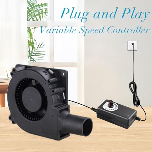 Wathai 120mm x 32mm Small Blower Fan 12V with AC 110V 120V Variable Speed | Dual Ball variable speed blower squirrel cage fan blower for waste oil burner BBQ Smoker DIY Cooling Projects - style: 12032 110V-240V