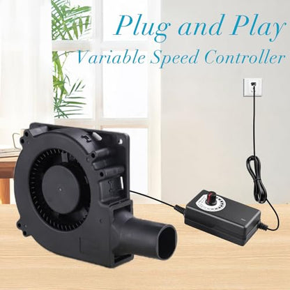 Wathai 120mm x 32mm Small Blower Fan 12V with AC 110V 120V Variable Speed | Dual Ball variable speed blower squirrel cage fan blower for waste oil burner BBQ Smoker DIY Cooling Projects - style: 12032 110V-240V