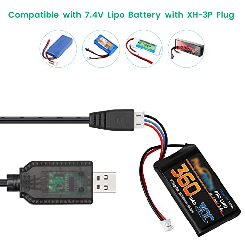 Charger Cable for Splatter Ball Gun, Gel Blaster, Axial SCX24 - 7.4V 2-Pack | Replacement RC Car 2S Lipo Battery Charging Cord