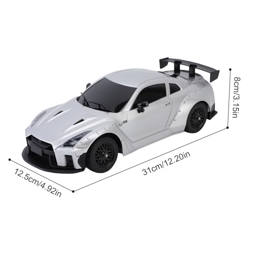 MN-268 RC Drift Car, 1:16 Scale High Speed 20 KPH Racing Drift Car with Gyro, LED Lights and Drift Tires, 2.4G Hobby RC Cars Gift for Adults and Teens (Silver) - color: Silver, size: 1 Battery