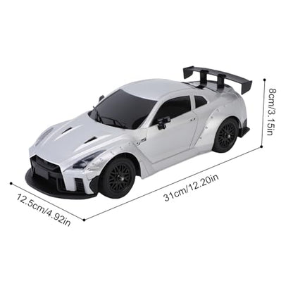 MN-268 RC Drift Car, 1:16 Scale High Speed 20 KPH Racing Drift Car with Gyro, LED Lights and Drift Tires, 2.4G Hobby RC Cars Gift for Adults and Teens (Silver) - color: Silver, size: 1 Battery