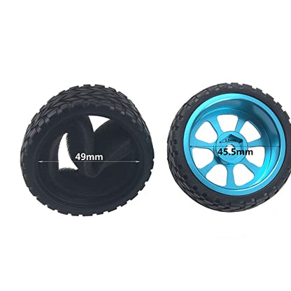 Metal 12mm Hex Hub Wheel Rims & 2.55'' Rubber Tires with 30mm Extension Hex Hub Adapter Compatible with Wltoys 144001 A959 A959-B 124019 124018 1/18 1/14 RC Car (Blue)
