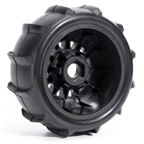 Pre-Glued Sand & Snow Paddle Wheel & Tire Set for 1/10 RC Truck Fits Slash, Arrma Fury/Senton, Tekno SCT410, HSP 94155, 117 x 45.5 mm, 12/14/17 mm Hex, 4 pcs, Black - color: Black