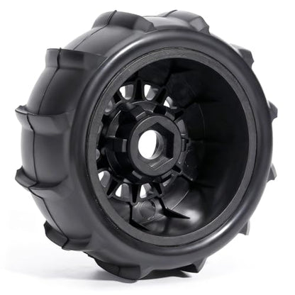 Pre-Glued Sand & Snow Paddle Wheel & Tire Set for 1/10 RC Truck Fits Slash, Arrma Fury/Senton, Tekno SCT410, HSP 94155, 117 x 45.5 mm, 12/14/17 mm Hex, 4 pcs, Black - color: Black