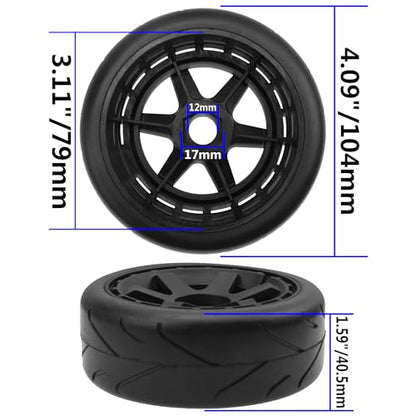 ShareGoo RC 1/8 Buggy Tires OD 4.09" Street Tires w/Plastic Wheel Rims 17mm Hex Compatible with Arrma 1/8 Typhon Talion Redcat Losi HPI HSP Kyosho 1/8 RC On Road Racing Car (6-Spoke) - color: 6-spoke