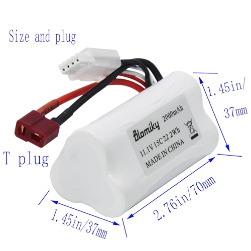 Blomiky 2 Pack T Plug 11.1V 3S 15C 2000mAh 22.2Wh Lithium-ion Battery and USB Cable Suitable for 2104 and R608 RC Boat / R608 Battery 2