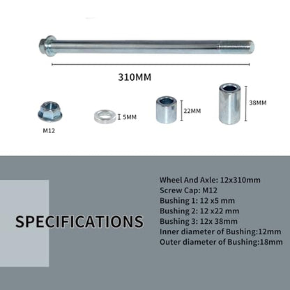 12mm 310mm Front Rear Axle with Bushing 5mm 22mm 38mm Fit for Pit Dirt Bike Moped Scooter QUAD ATV Mini Bike Parts - size: 12-310mm