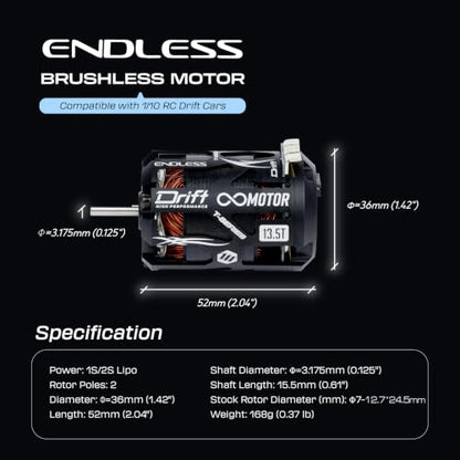 KWTRC Endless 540 Brushless Motor, High-Torque & High-Efficiency RC Motor, Heat-Resistant, Lightweight Design, Compatible with 1/10 RC Drift Cars, Race Cars (13.5T) - style: 13.5T