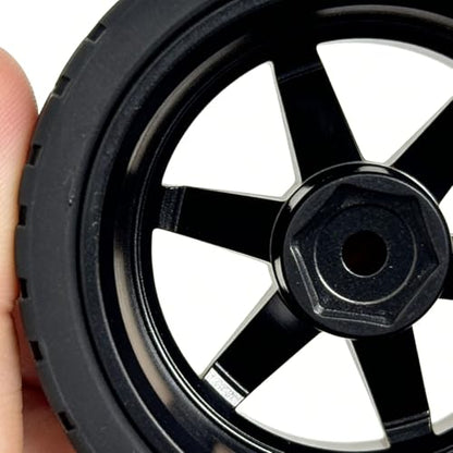 1/10 RC On-Road Tires 68mm OD and Aluminum Street Wheels 4PCS, 12mm Hex Touring Tyres Compatible with Tamiya TT01 TT02 XV01 TA06, HPI, KYOSHO, HSP, Traxxas, PTG2, A959 Rally Drift Cars