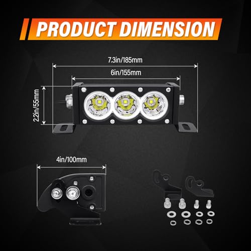 AUXTINGS 2 Pieces 6 inch Single Row White LED Light Bar 30W Off Road Light Bar Spot Beam LED Work Light Truck UTV 4x4 Cars SUVs ATVs Boats Fog Driving Light with Wiring Harness kit - size: 6 inch white