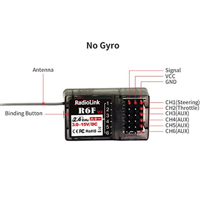 Radiolink RC4GS V3 2.4G 5 Channels RC Radio Transmitter and R6FG Gyro, R6F 6 CH Set for Crawler Truck Car Boat and More