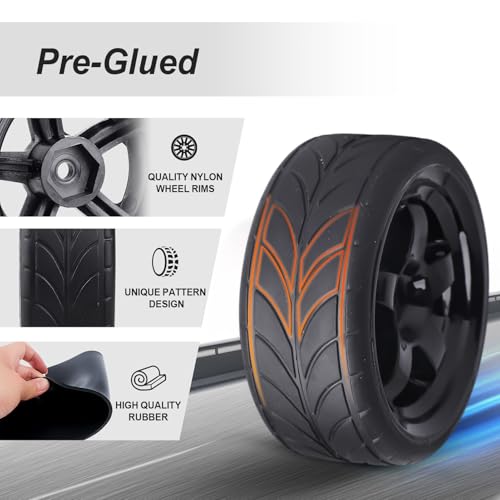 HobbyPark Glued 1/10 On-Road RC Touring Tires and Wheels Set for 1/18 Traxxas Latrax Teton 4 Tec 2.0 3.0 Tamiya TT02 TT01 Brushless (4-Pack) (Color D) - color: Color D