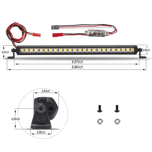 Freshion RC Light Bar 24 LED 5.07 Inch Aluminum RC Lights RC Crawler Accessories for Axial SCX10 Traxxas TRX-4 TRX4M Arrma Senton Redcat GEN7 1/10 1/8 rc Light kit, BLAKE, A-129