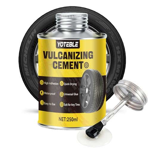 Vulcanizing Cement, Waterproof & Fast Dry Formula for Rubber, 250ml | Tire Repair Glue with Brush, Long-lasting, Heavy Duty Rubber Cement Glue for Motorcycle, Bike, Car and Any Rubber Material