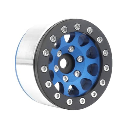 4PCS 1.55 Inch Aluminum Alloy Metal 10Holes Beadlock Wheel Rim Hubs Replacement Accessory for Tamiya AX90069 D90 TF2 CC01 CC02 1/10 RC Crawler Car Upgrade Parts (Black Blue) - color: Black Blue
