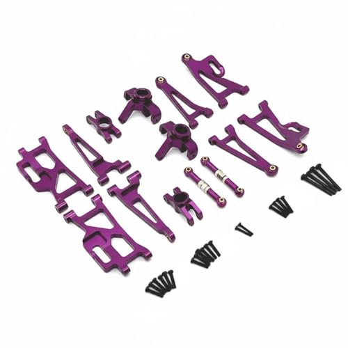 Industrial Vehicle Rc Car Upgrade Kit Aluminum Arms Steering Cups Rear Hubs Adjustable Turnbuckles Shock Absorption Set Suitable for 1/14 Scale Models, Purple - color: Purple