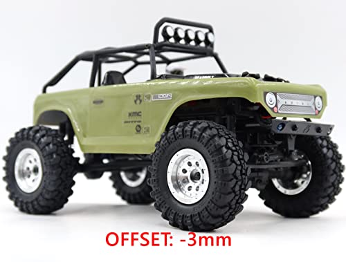 Adjustable Offset RC 1.0 Wheels and Tires, 1/24 Tires & Heavy 1.0 Beadlock Wheels Silver for 1:24 RC Crawler Axial SCX24 Upgrade & Other 1/24 Crawler Truck,(4-Pack, Assembled) - color: Silver