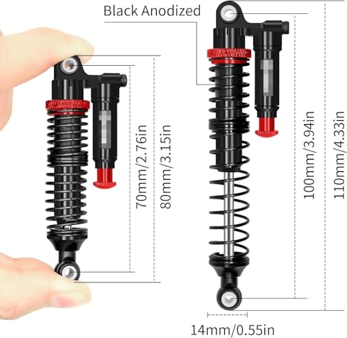 RC Shock Absorbers (4-Pack) - 110mm Aluminum Oil Dampers with Piggyback Reservoirs & Adjustable Damping for 1/10 SCX10 II III D90 Upgrade(4PCS Black) - color: 4pcs Black