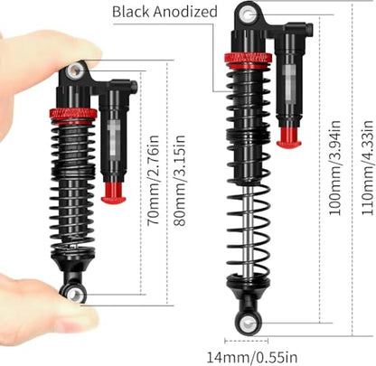 RC Shock Absorbers (4-Pack) - 110mm Aluminum Oil Dampers with Piggyback Reservoirs & Adjustable Damping for 1/10 SCX10 II III D90 Upgrade(4PCS Black) - color: 4pcs Black