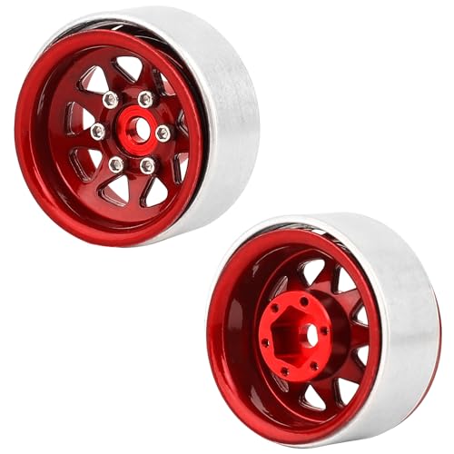 1.0 Beadlock Wheel -3.78mm Offset Wheel Rims for 1/18 1/24 RC Crawler Car Axial AX24 SCX24 FMS FCX24 TRX4M Upgrades (Dark red)