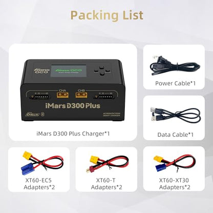 Gens ace iMars D300 Plus Dual Channel 1-6S Smart LiPo Battery Charger | 300W AC/700W (350W*2) 16A DC Balance Charger, Bluetooth App Setting for 1-6S Lipo/Li-ion/LiHV/Life/NiMH BatteryCharging Black