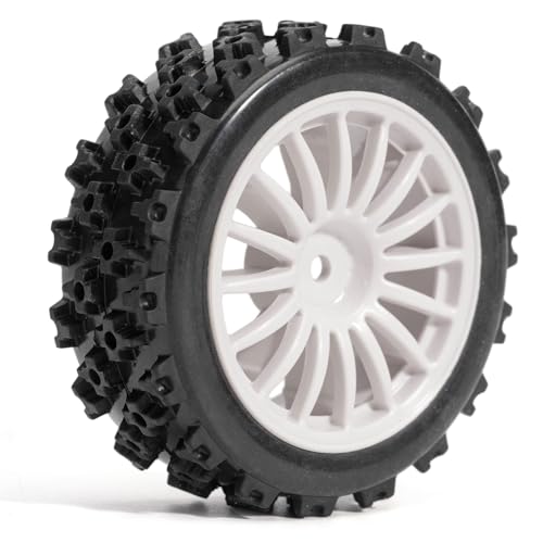 Pre-Glued Off-Road Knobby Wheel & Tire Set for 1/10 1/12 RC Car for HSP 94123, Tamiya TT01 / XV01, MJX 10303, Kyosho FW06, 70 x 28 mm Rubber, 12 mm Hex Nylon Wheels, 4 pcs, White - color: White