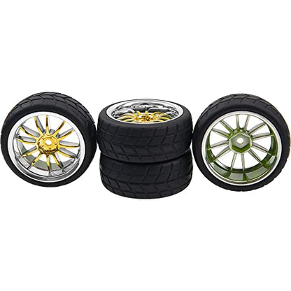 4Pcs 2.59in Rubber Tires & 12mm Hex Plastic Wheel Rims Set 14-Spoke w/Foam Compatible with Traxxas Kyosho HPI Tamiya Associated 1/10 RC On-Road Touring Car (Yellow) - color: Yellow