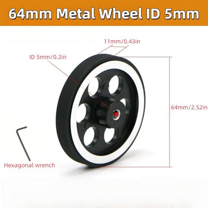 64mm Metal Drive Wheel Inner Dia 5mm Aluminum Master Wheels Rubber Tires for Smart Robot Chassis Car 1Pc - color: 5mm Inner Dia, size: 64mm Wheel Dia