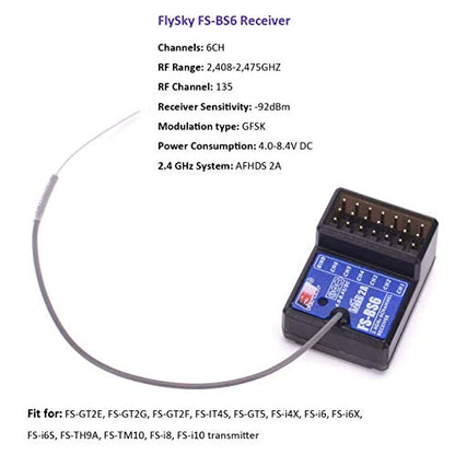 FlySky FS-BS6 Receiver 2.4Ghz 6CH AFHDS2 for FlySky FS-GT5 RC Car Boat Transmitter | 2.4Ghz 6CH Long Range AFHDS2 Surface Receiver Fits RC Car RC Boat - size: 1Pc