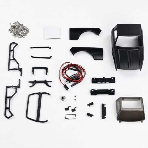 1/24 RC Crawler Hard Body Shell with Bed Rack, ABS Plastic Pickup Truck Body Shell Replacement Compatible with Axial SCX24 C10 Bronco Wrangler Base Camp 4Runner, Black