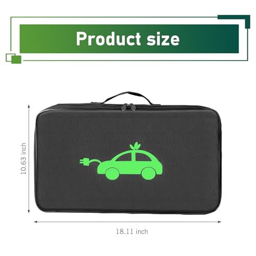 EV Charging Cable Storage Bag, Portable Rectangle Car Charger Cable Organizer Bag, Easy-clean Cord Hoses Carry Case, Universal for EV Cars (Black)