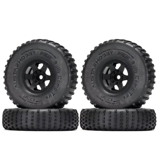 4PCS 2.2 inch Beadlock Plastic Wheel Rims 142mm Rubber Tyre Tires Set 12mm Hex Compatible with 1/10 RC Rock Buggy Crawler Car Axial SCX10 TRX4 Wraith 90018 RR10 Bomber (Black) - color: Black