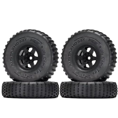 4PCS 2.2 inch Beadlock Plastic Wheel Rims 142mm Rubber Tyre Tires Set 12mm Hex Compatible with 1/10 RC Rock Buggy Crawler Car Axial SCX10 TRX4 Wraith 90018 RR10 Bomber (Black) - color: Black