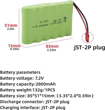 7.2V 2800mah AA Rechargeable Ni-MH Battery with JST-2P Plug and USB Charging Cable Suitable for The New Version TR-211 TR-212 TR-215 550 RC Excavator, Truck, Engineering Vehicle TR-211 RC Toy