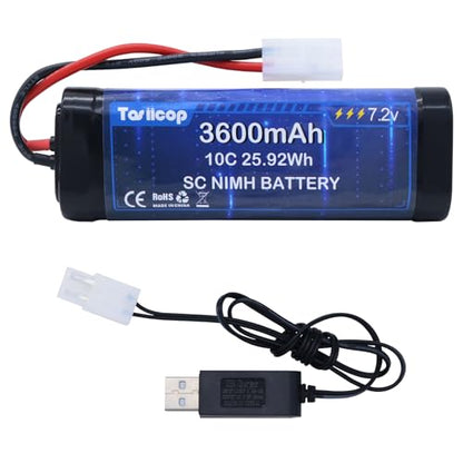 7.2V 3600mAh NIMH Battery Pack - 7.2 Volt RC Rechargeable Batteries with Tamiya Plug Connector for Remote Control Car Monster Trucks Buggy Truggy Boat Tank and Related Series