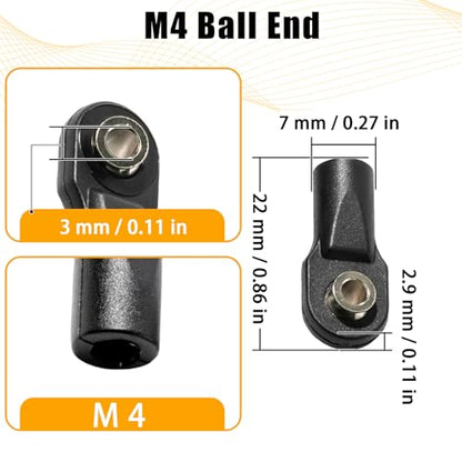 10PCS M4 Nylon Tie Rod End Ball Joint Linkage Ball Head Holder LH/RH Thread Set Compatible with Axial SCX10 Traxxas TRX-4 HSP D90 90046 90047 1/10 RC Truck Buggy Crawler Accessories (L22mm) - style: B