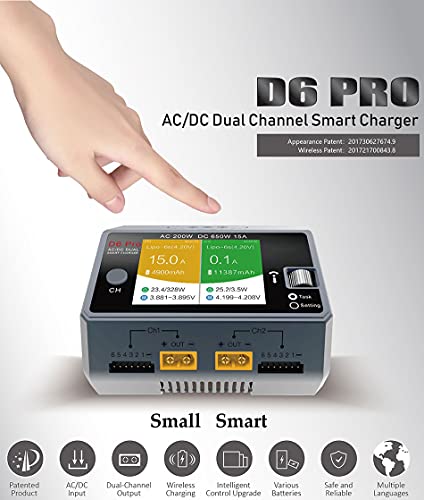 HOTA D6 Dual Port Rc Hobby Battery Charger Support AC DC 6.5-30V Input, 650W 15A without Power Supply Unit