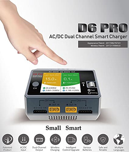 HOTA D6 Dual Port Rc Hobby Battery Charger Support AC DC 6.5-30V Input, 650W 15A without Power Supply Unit